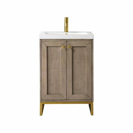 JAMES MARTIN VANITIES Chianti 20in Single Vanity, Whitewashed Walnut, Radiant Gold w/ White Glossy Composite Stone Top E303V20WWRGDWG